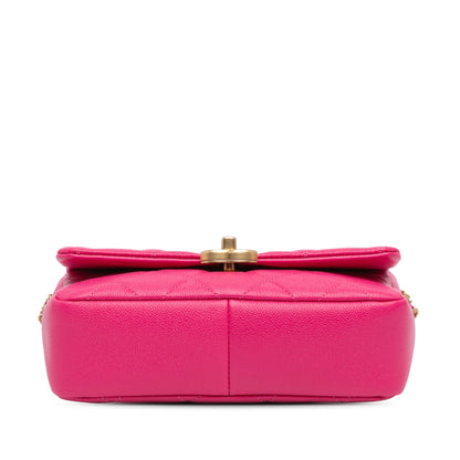 Pink Chanel Small Quilted Caviar Chain Melody Flap Crossbody Bag
