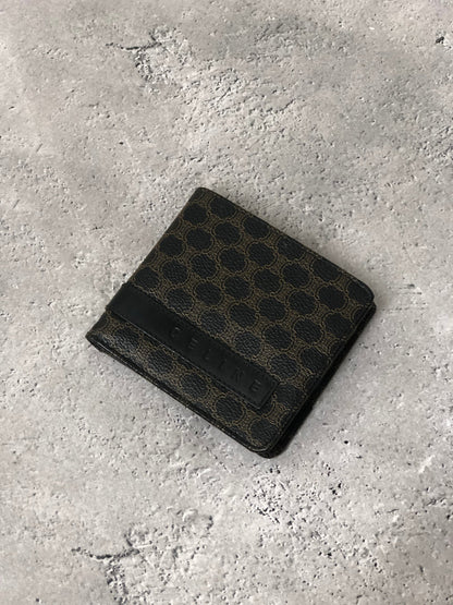 CELINE Macadam Logo PVC Leather Folded Wallet Black Vintage 57nfmr