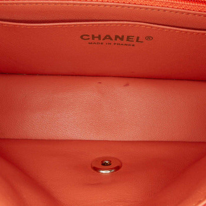 Orange Chanel Mini Rectangular Classic Lambskin Single Flap Crossbody Bag