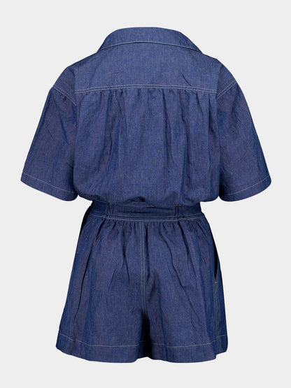 Light Blue Cotton Jumpsuit Shorts