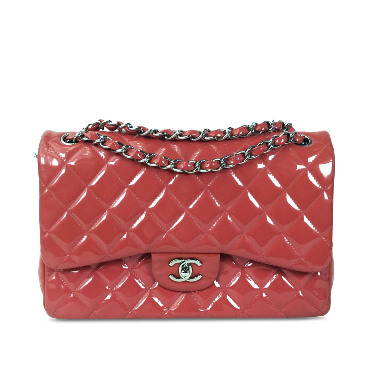 CHANEL Jumbo Classic Patent Double Flap Shoulder Bag