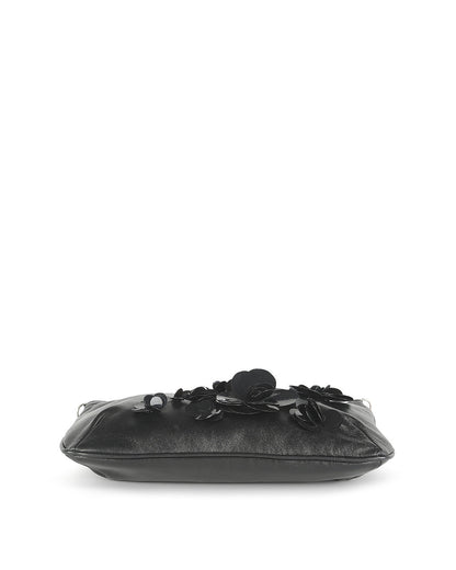 Celine Black Leather Floral Aplique Mini Shoulder Bag