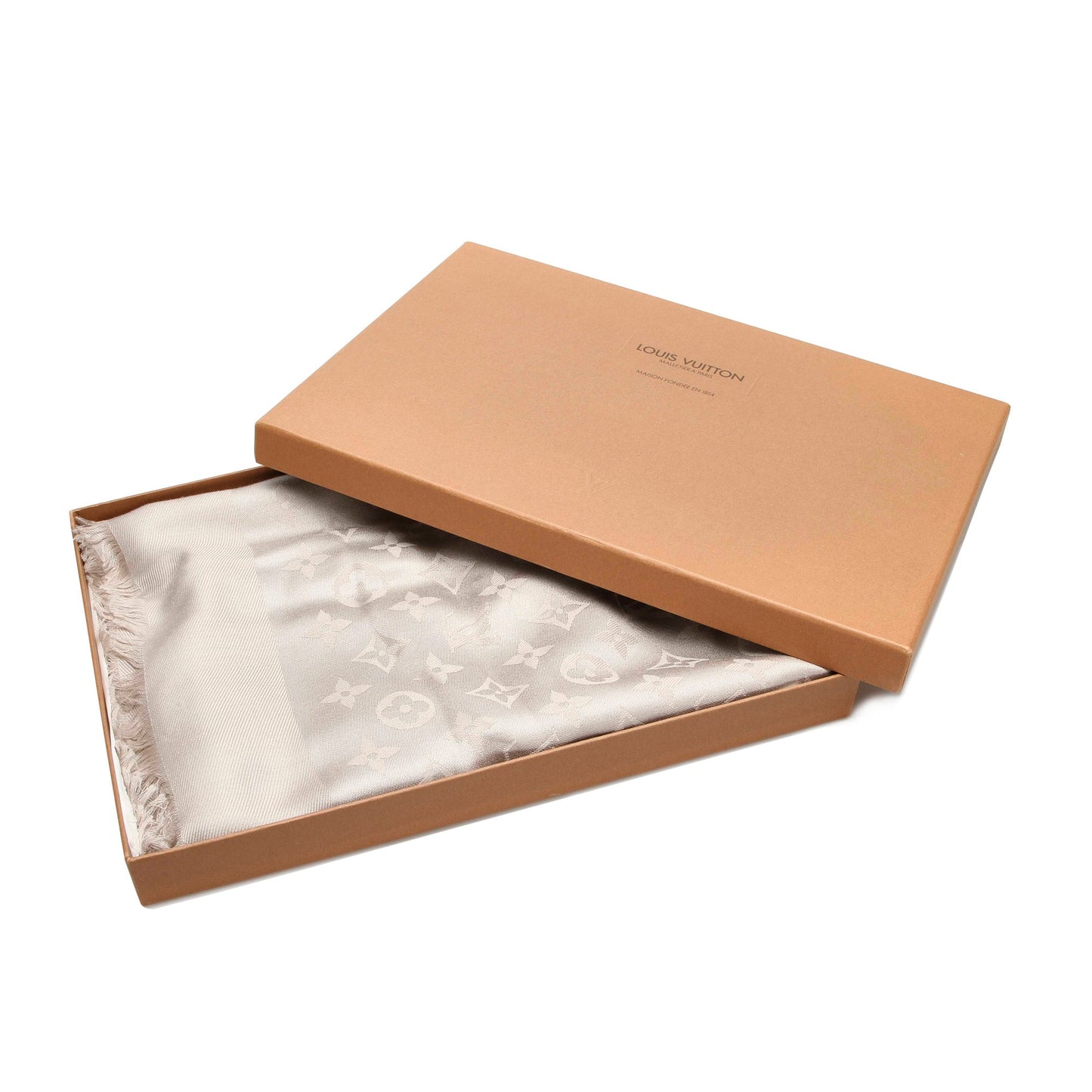 Louis-Vuitton Monogram Shine White Silk Scarf