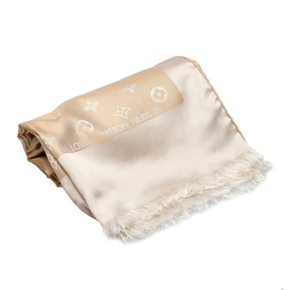 Louis-Vuitton Nude Monogram Wool and Silk Large Scarf Shawl