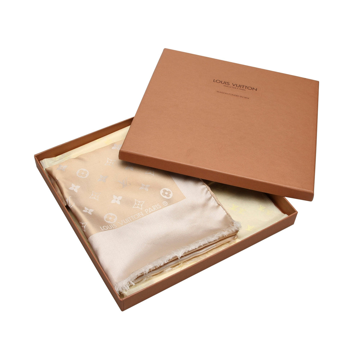 Louis-Vuitton Nude Monogram Wool and Silk Large Scarf Shawl