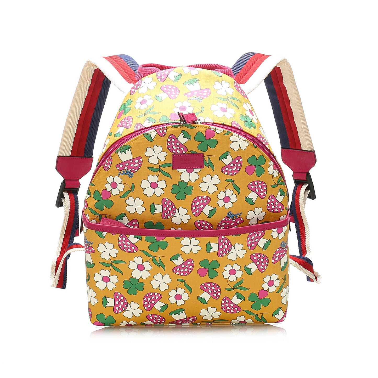 Gucci Gucci Childrens Mushroom Print Coated Canvas Backpack Yellow