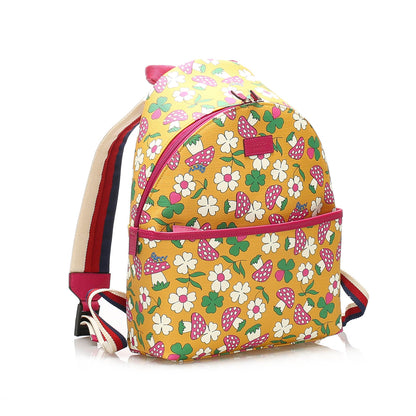 Gucci Gucci Childrens Mushroom Print Coated Canvas Backpack Yellow