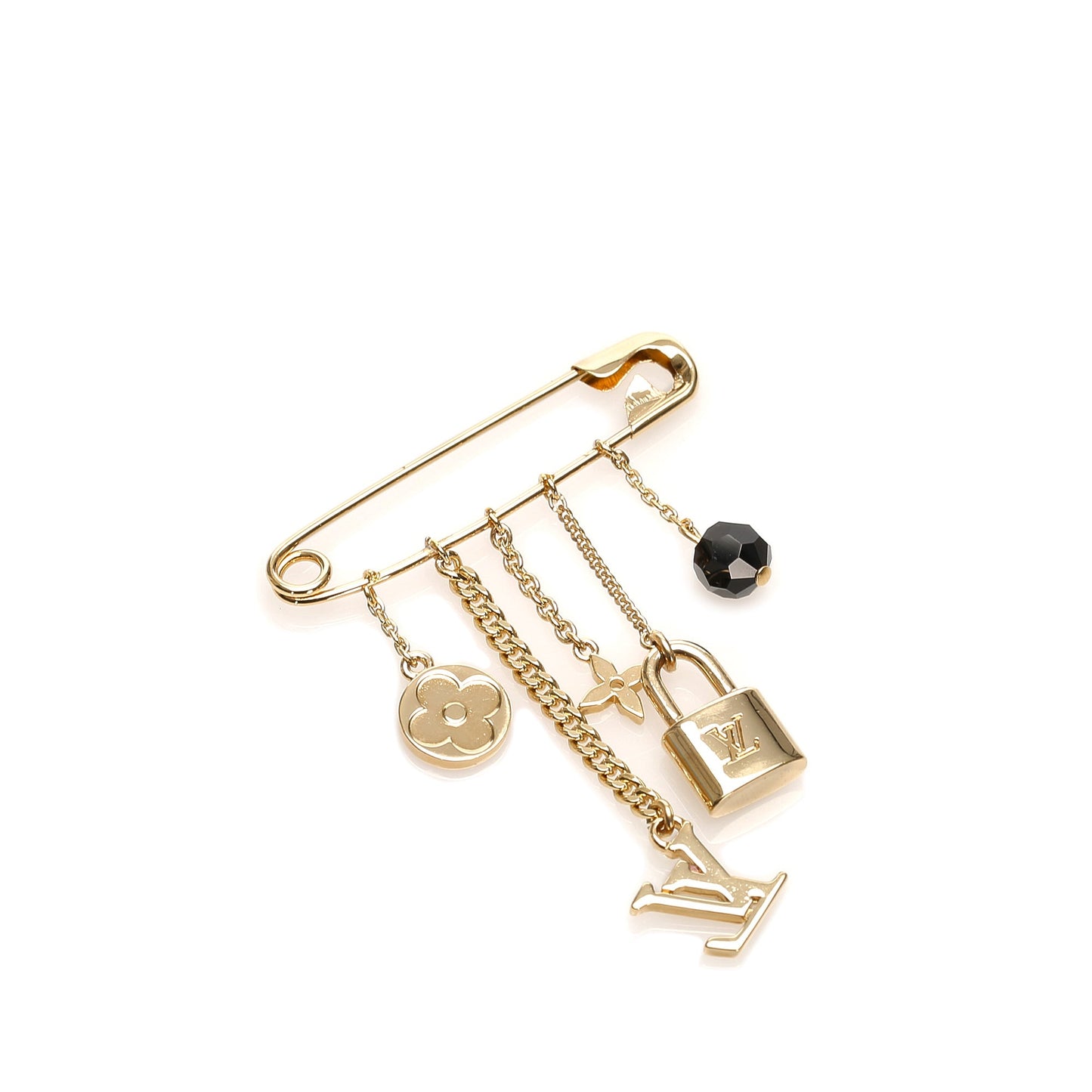 Louis-Vuitton Monogram Charms Brooch Gold