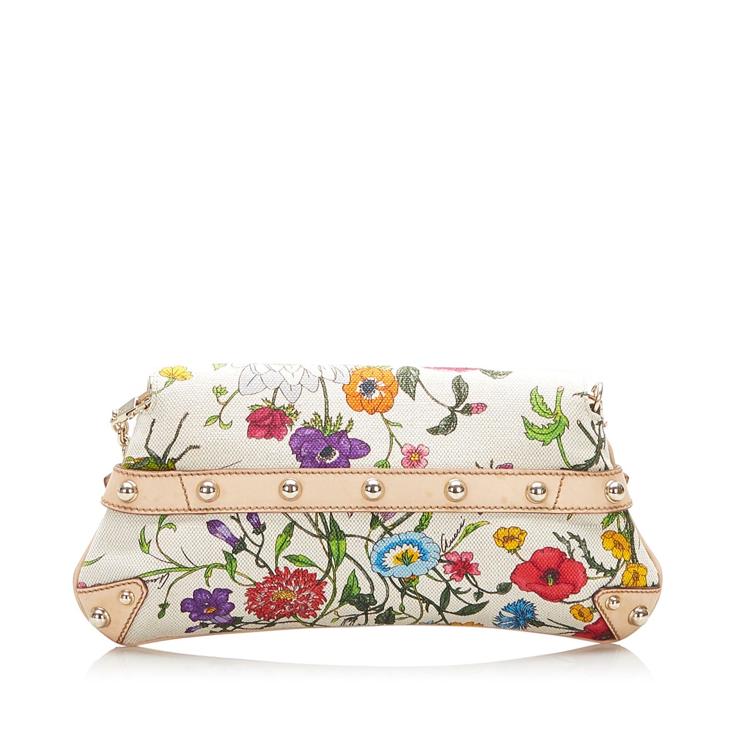Gucci Flora Horsebit Chain Canvas Baguette White