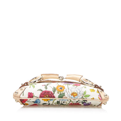 Gucci Flora Horsebit Chain Canvas Baguette White