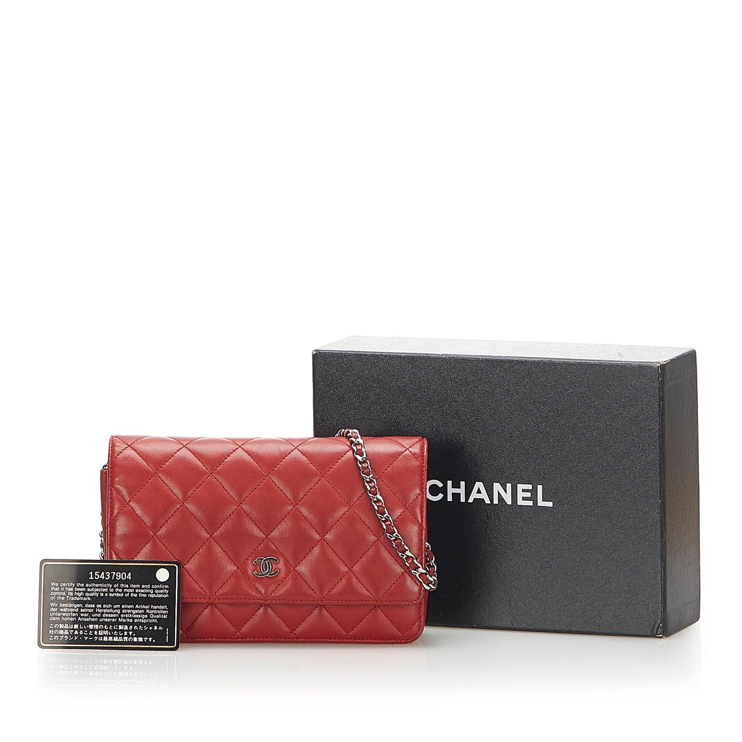 CC Lambskin Wallet On Chain Red