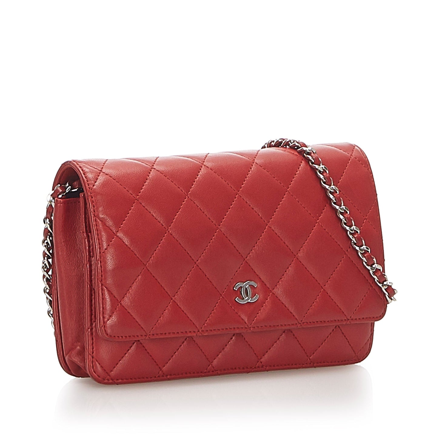 CC Lambskin Wallet On Chain Red