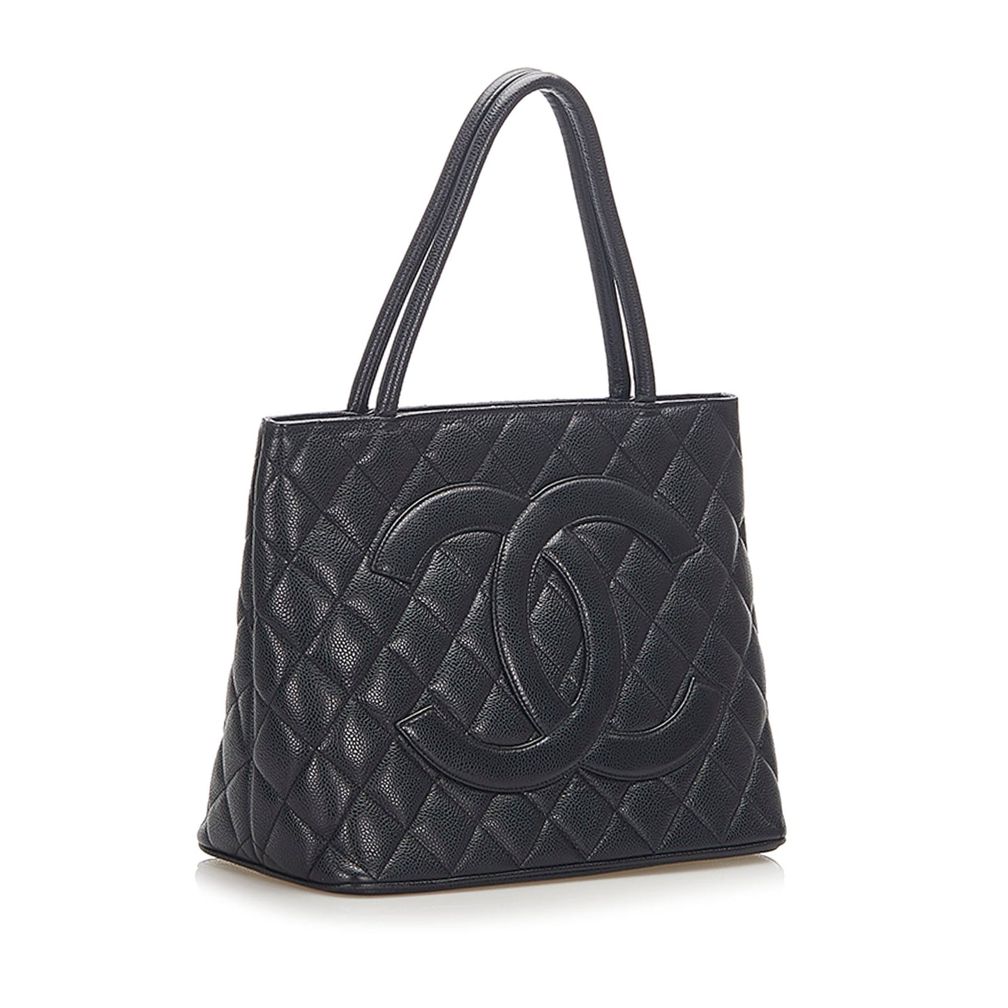 Medallion Caviar Leather Tote Bag in Black with SHW