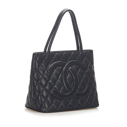 Medallion Caviar Leather Tote Bag in Black with SHW