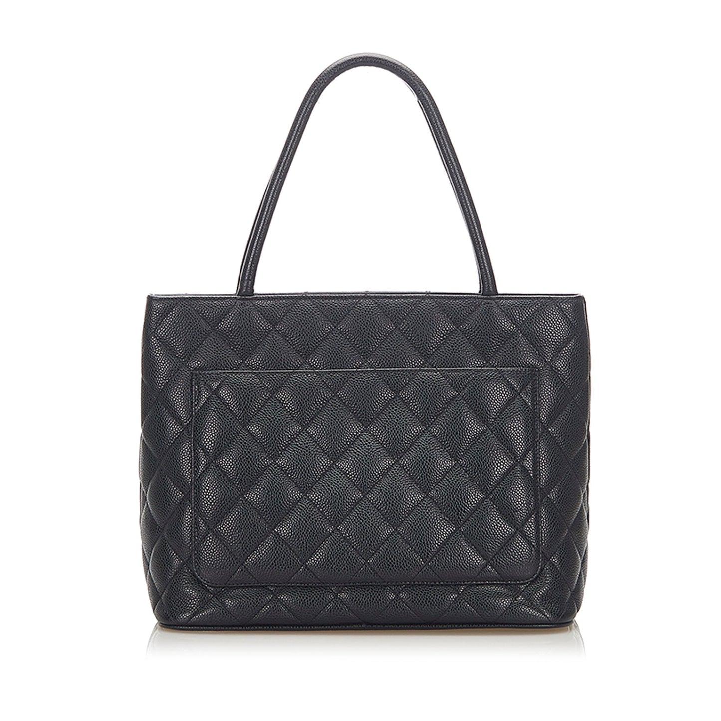 Medallion Caviar Leather Tote Bag in Black with SHW