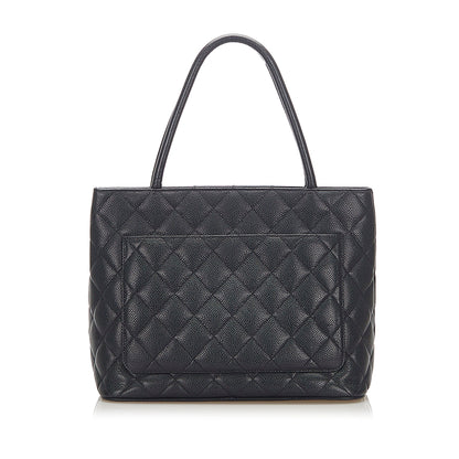 Medallion Caviar Leather Tote Bag in Black with SHW