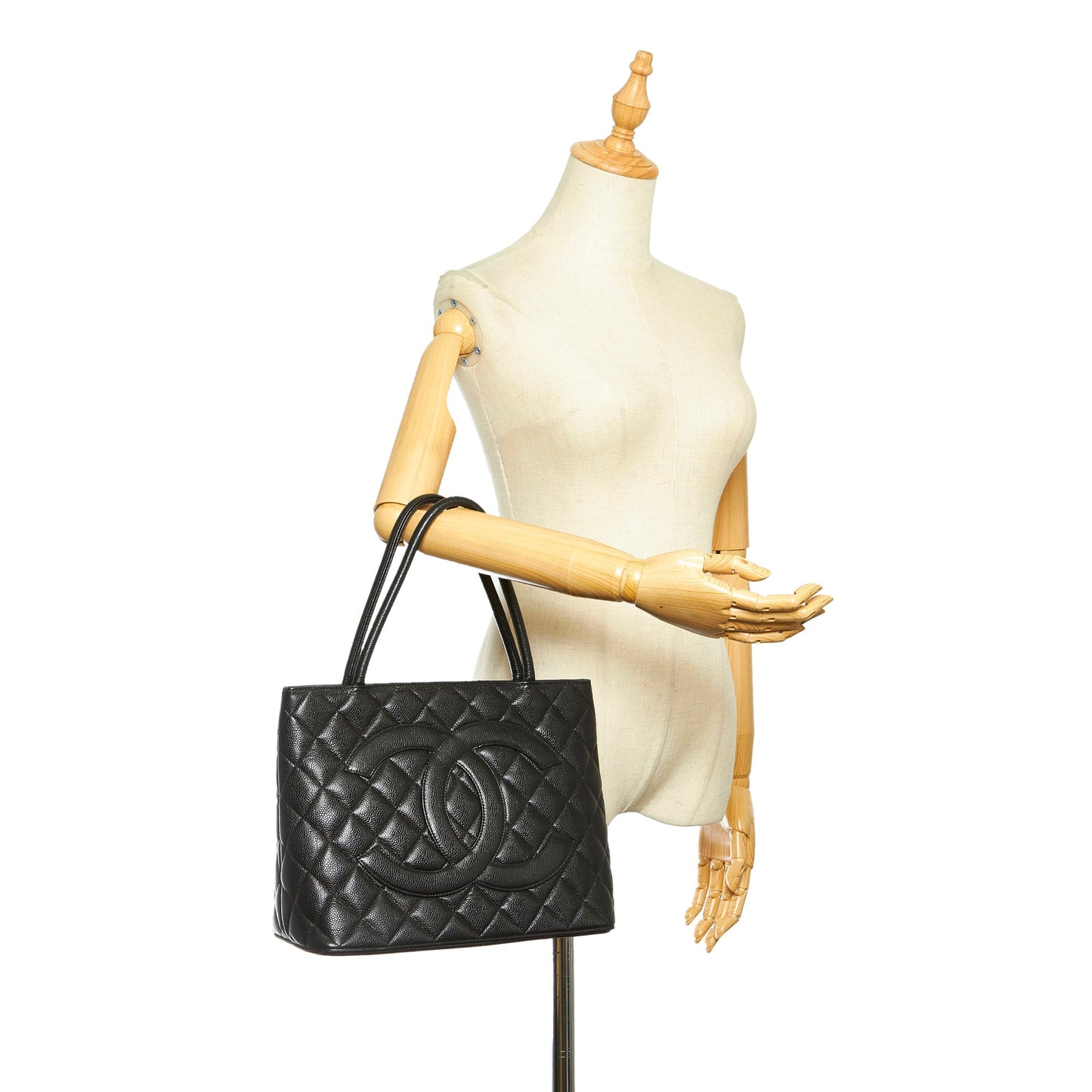 Medallion Caviar Leather Tote Bag in Black with SHW