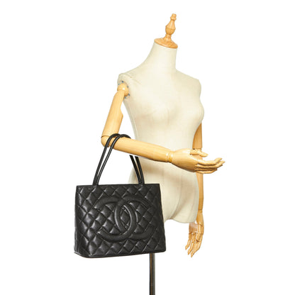 Medallion Caviar Leather Tote Bag in Black with SHW