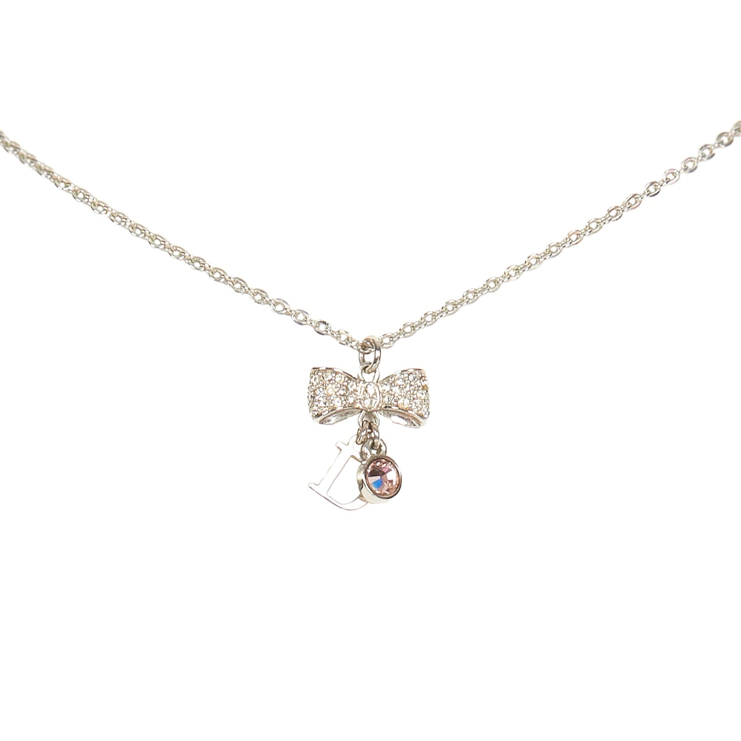 D Ribbon Pendant Necklace Silver