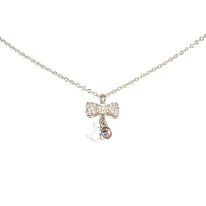 D Ribbon Pendant Necklace Silver