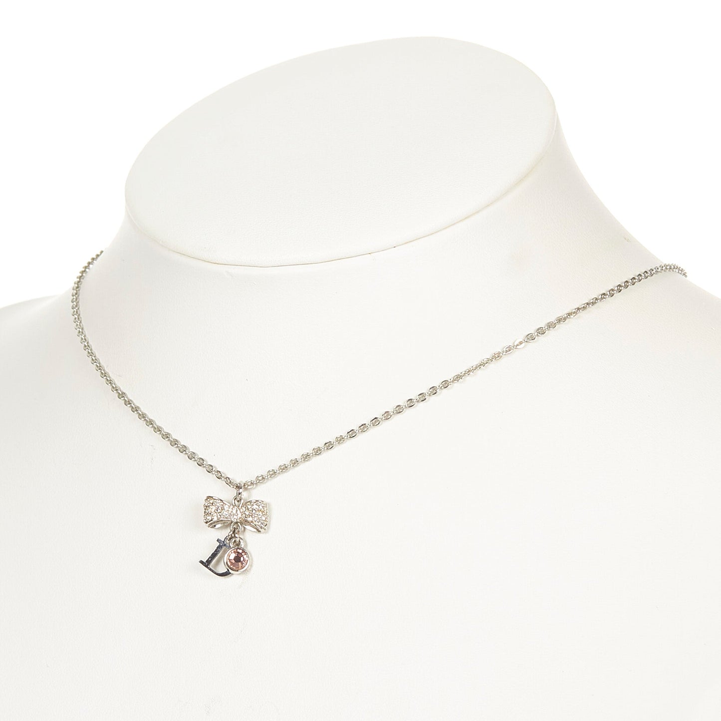 D Ribbon Pendant Necklace Silver