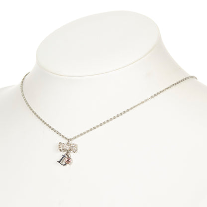 D Ribbon Pendant Necklace Silver