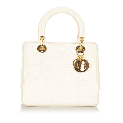 Dior Cannage Lady Dior Leather Satchel White