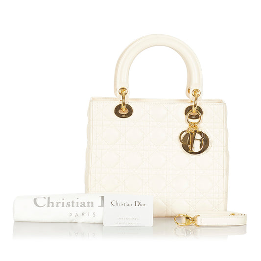Dior Cannage Lady Dior Leather Satchel White