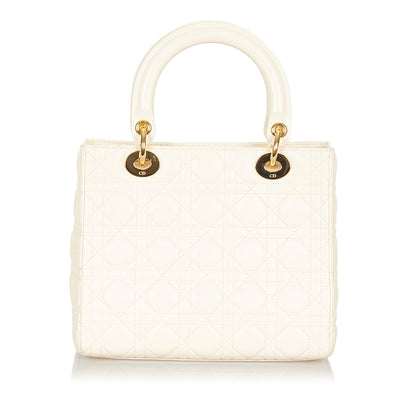 Dior Cannage Lady Dior Leather Satchel White