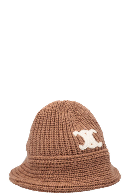 CELINE Triomphe Knit Bucket Hat Cashmere Camel