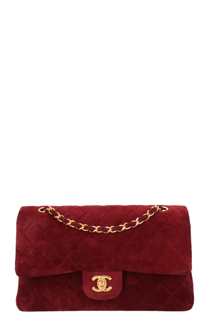 CHANEL Vintage Double Flap Bag Suede Burgundy