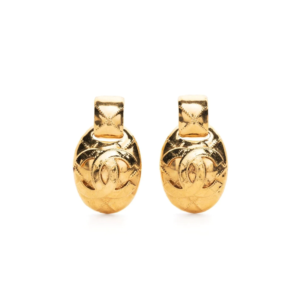 Diamond Quilted Gold Clip-on Earrings
