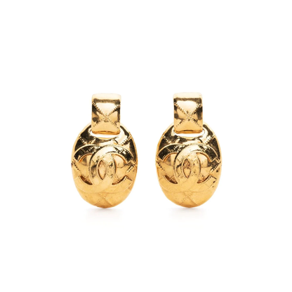 Diamond Quilted Gold Clip-on Earrings