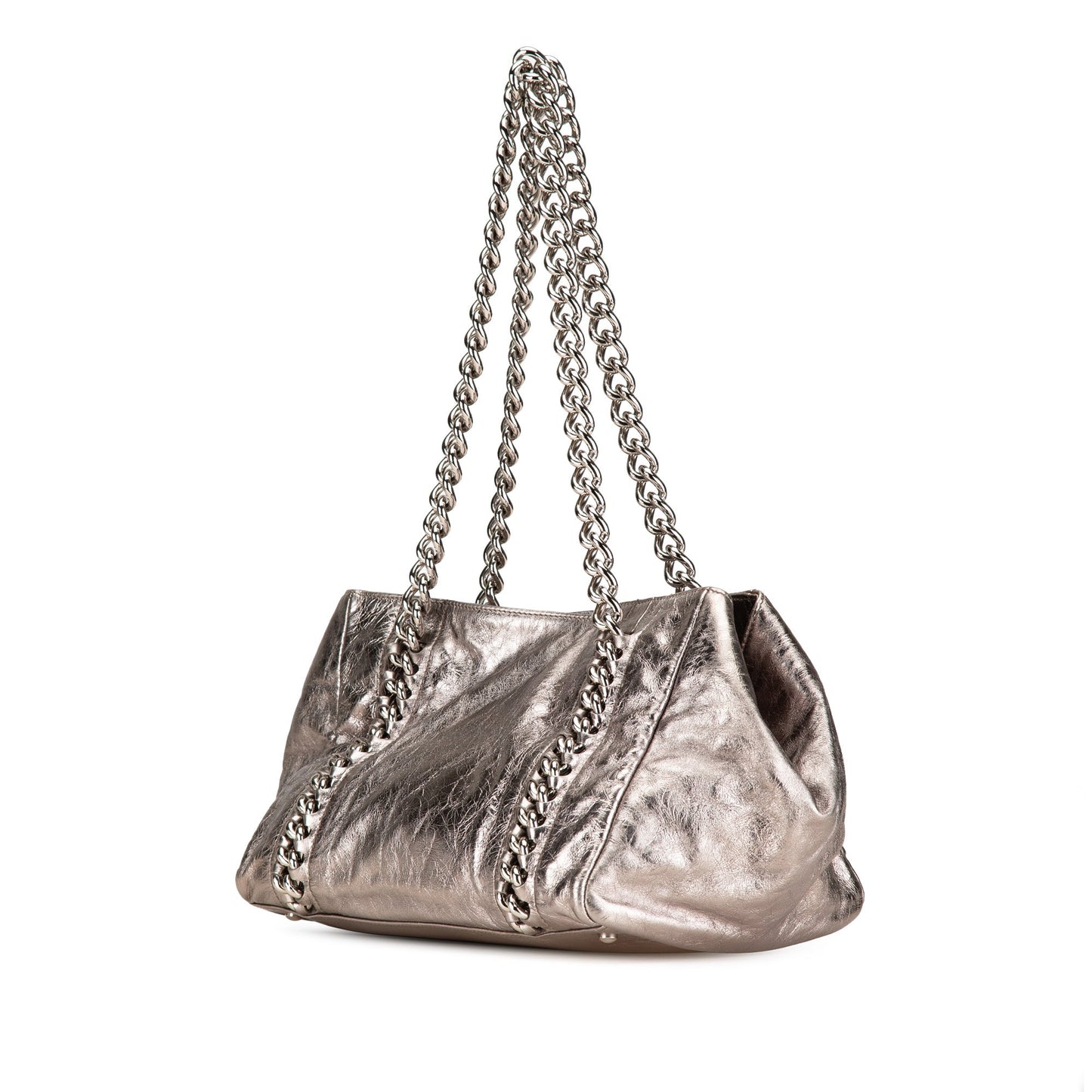 Silver Chanel Medium Metallic Calfskin Modern Chain Tote