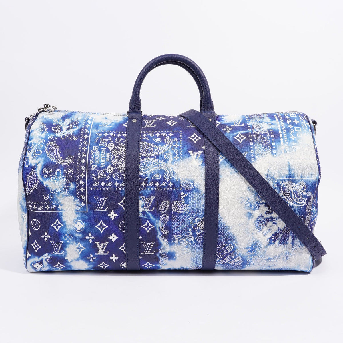 Louis Vuitton Limited Edition Bandana Keepall 50 Blue / White Leather