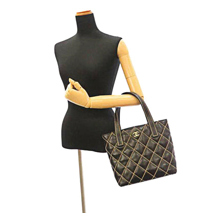 Wild Stitch Leather Tote Bag Black