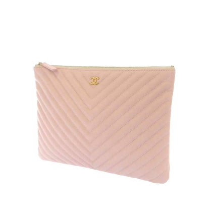 Chevron Leather Clutch Bag Pink
