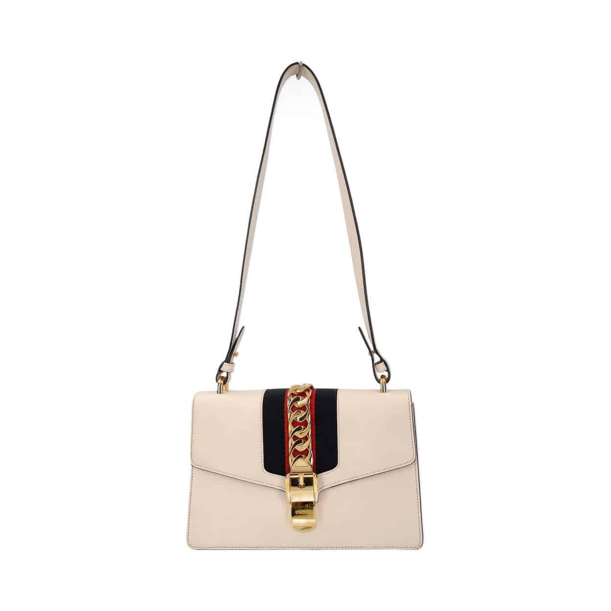 GUCCI Leather Sylvie Small Shoulder Bag White