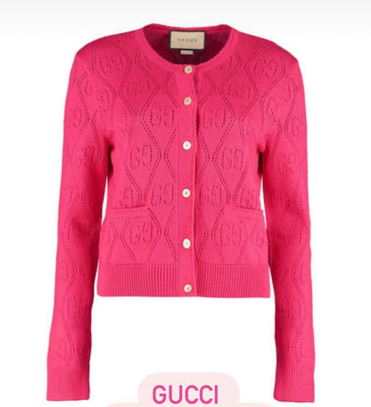 GUCCI POINTELLE-KNIT WOOL CARDIGAN
