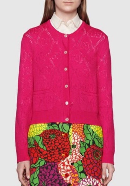 GUCCI POINTELLE-KNIT WOOL CARDIGAN
