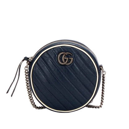 Gucci Gucci Mini GG Marmont Round Leather Crossbody Bag Blue