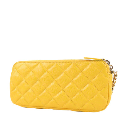 CC Caviar Leather Wallet on Chain Yellow