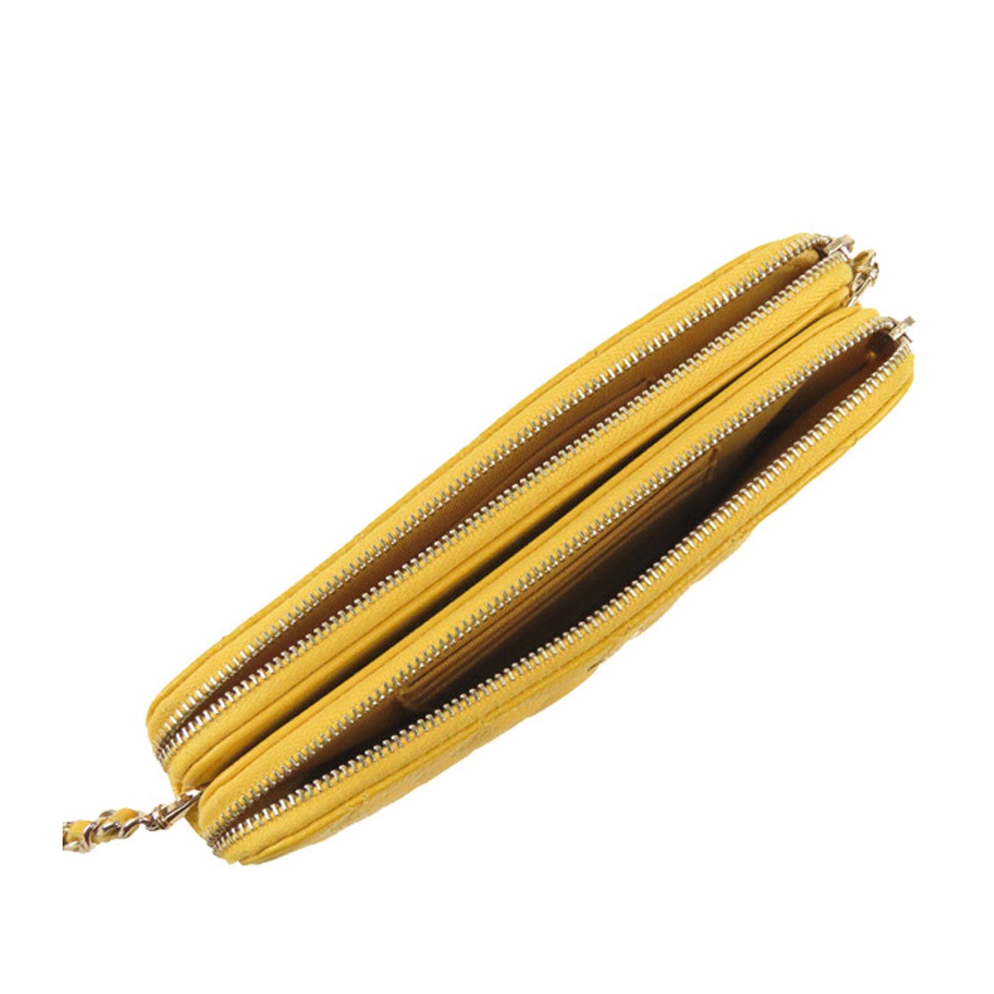 CC Caviar Leather Wallet on Chain Yellow