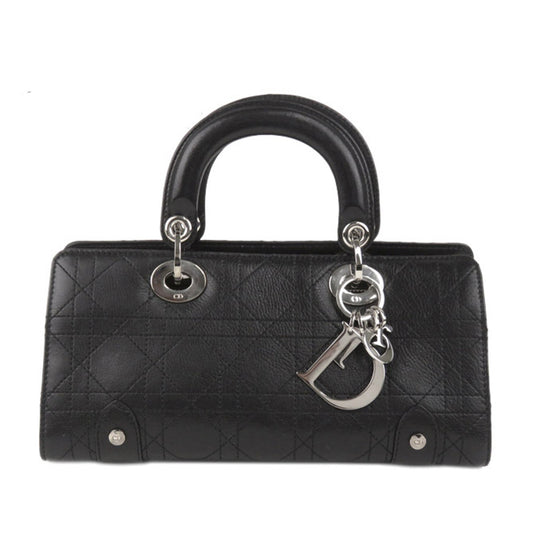 Cannage Lady Dior East West Leather Handbag Black