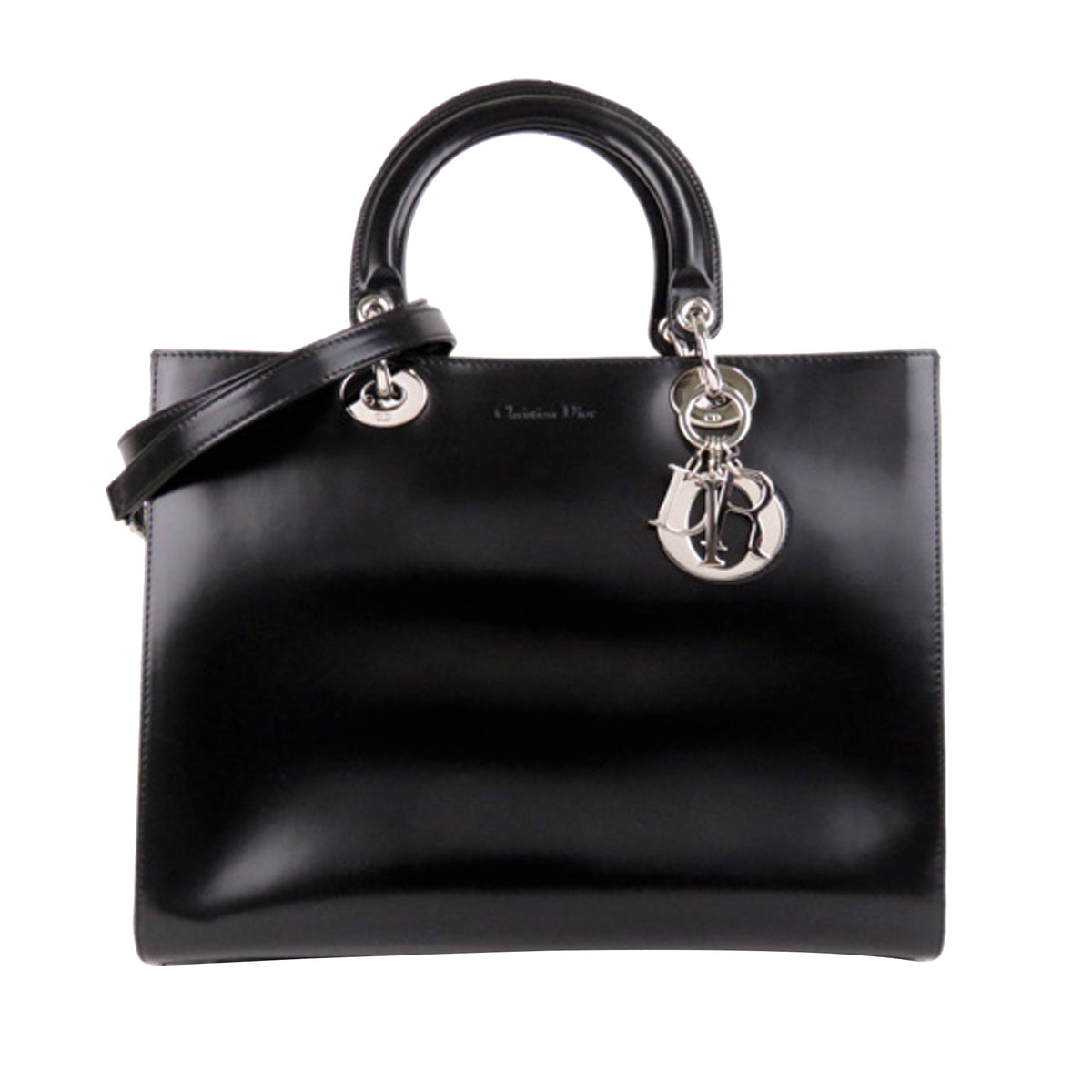Large Lady Dior Leather Satchel in Black with SHW