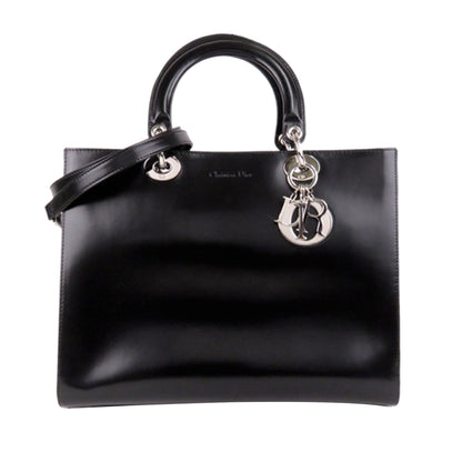 Large Lady Dior Leather Satchel in Black with SHW