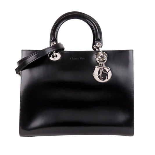 Large Lady Dior Leather Satchel in Black with SHW
