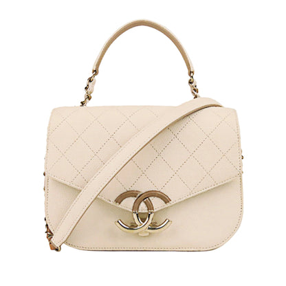 CC Timeless Caviar Leather Satchel in White with SHW