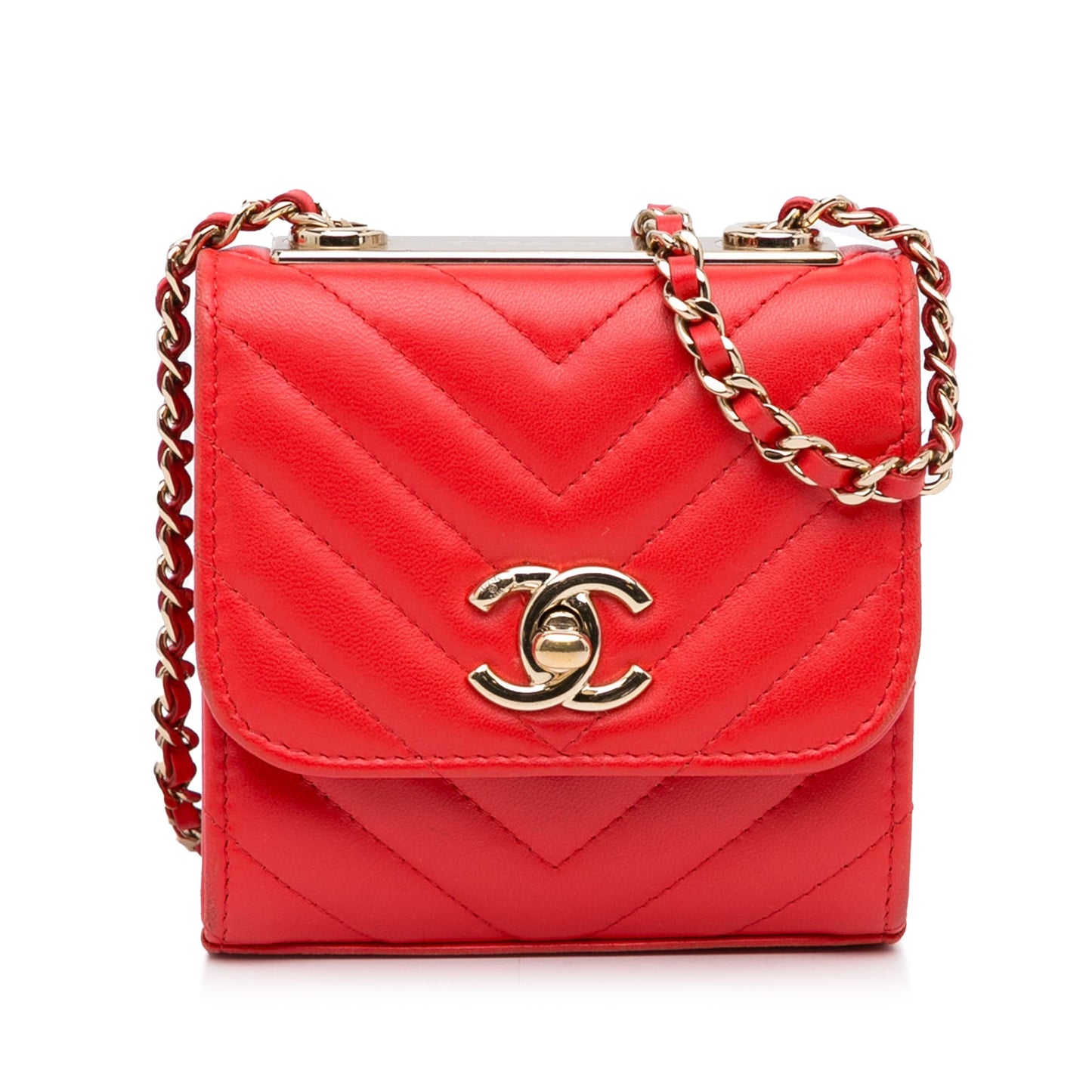 Red Chanel Mini Chevron Lambskin Trendy CC Chain Wallet Crossbody Bag