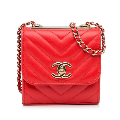 Red Chanel Mini Chevron Lambskin Trendy CC Chain Wallet Crossbody Bag